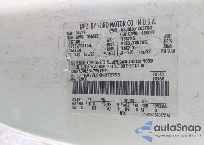 1FTRX17L3XNB72755: 44220267