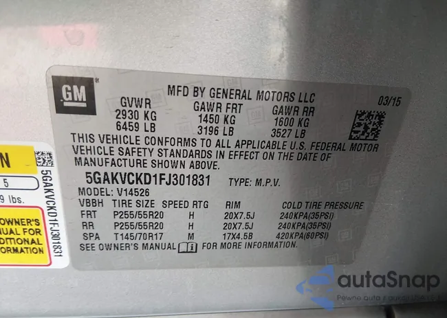 5GAKVCKD1FJ301831: 44221567