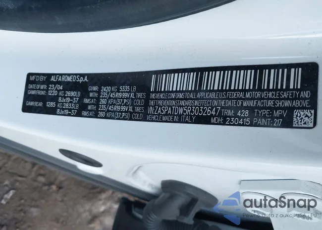 ZASPATDW5R3032647: 44221609