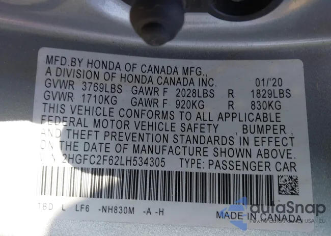 2HGFC2F62LH534305: 44221615