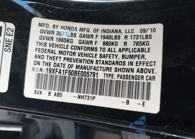 19XFA1F50BE005791: 44221800