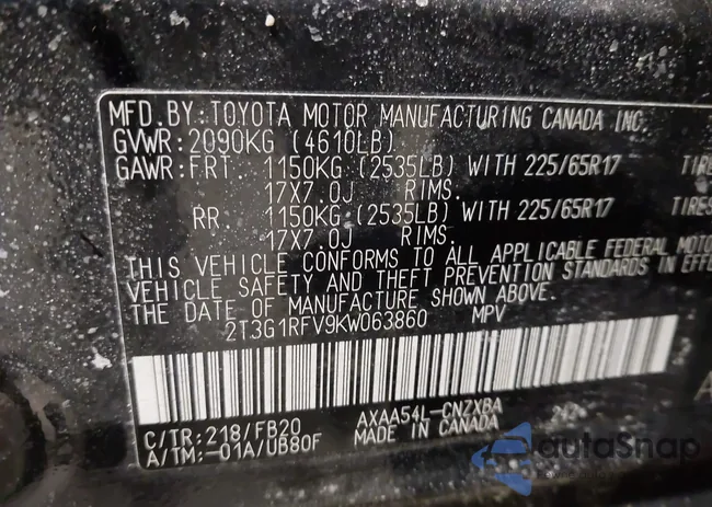 2T3G1RFV9KW063860: 44221818