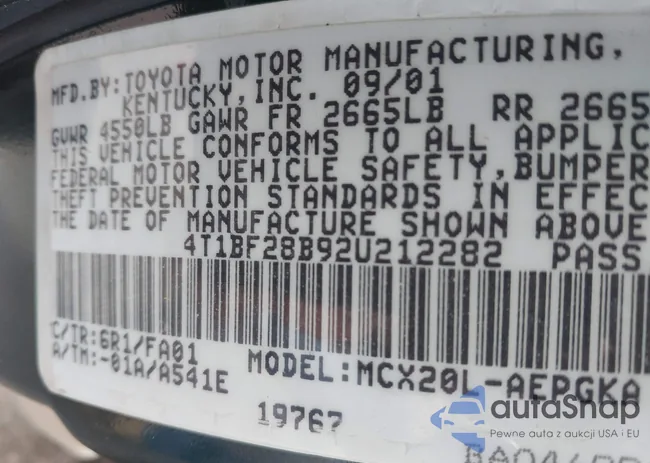 4T1BF28B92U212282: 44221833