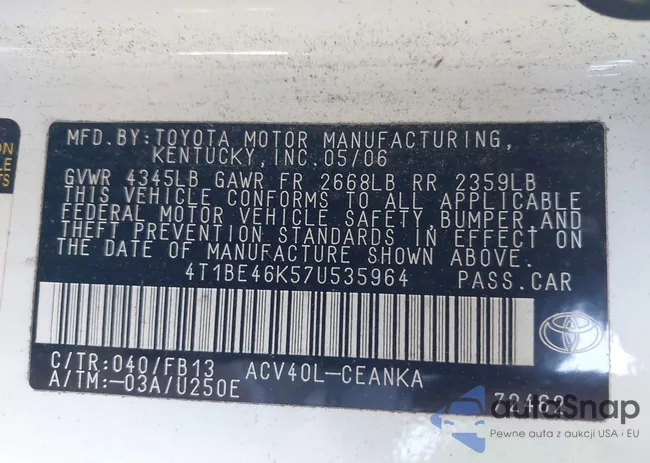 4T1BE46K57U535964: 44221306