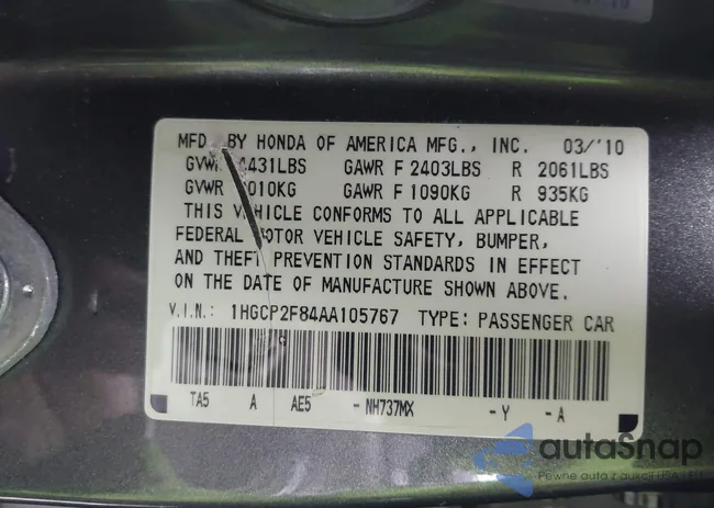 1HGCP2F84AA105767: 44222473