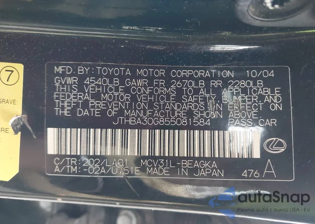 JTHBA30G855081584: 44222543