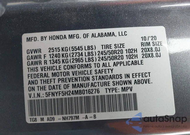 5FNYF5H24MB016276: 44222591