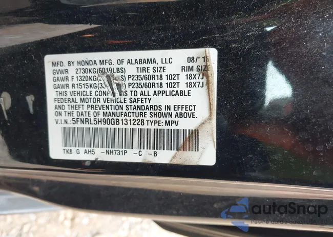 5FNRL5H90GB131228: 44222656