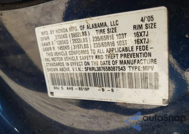 5FNRL38765B087543: 44222747