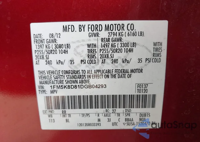 1FM5K8D81DGB04293: 44222845