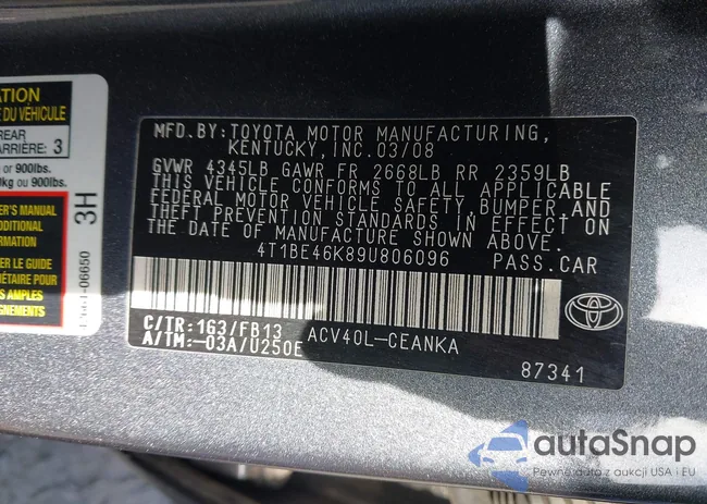 4T1BE46K89U806096: 44221997