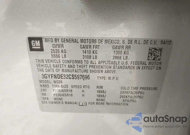 3GYFNDE32CS597696: 44222073