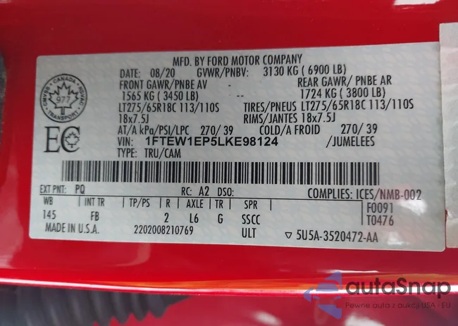 1FTEW1EP5LKE98124: 44223452