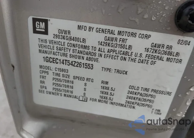 1GCEC14T54Z261553: 44223525