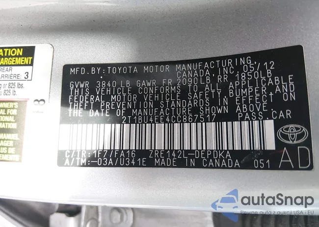 2T1BU4EE4CC867517: 44223536