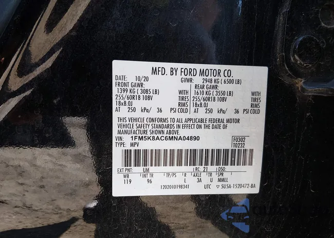 1FM5K8AC6MNA04890: 44223543