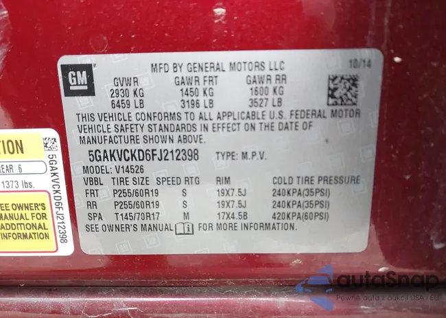 5GAKVCKD6FJ212398: 44223710