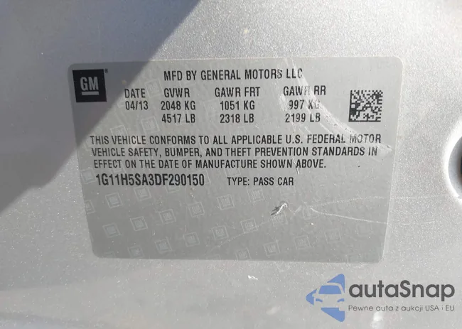 1G11H5SA3DF290150: 44223822