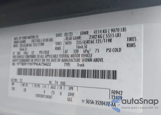 1FTBR1Y87PKA75422: 44223825