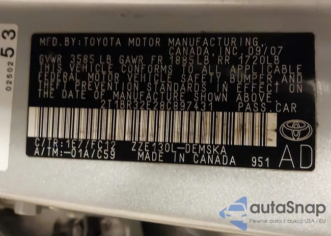 2T1BR32E28C897431: 44223007