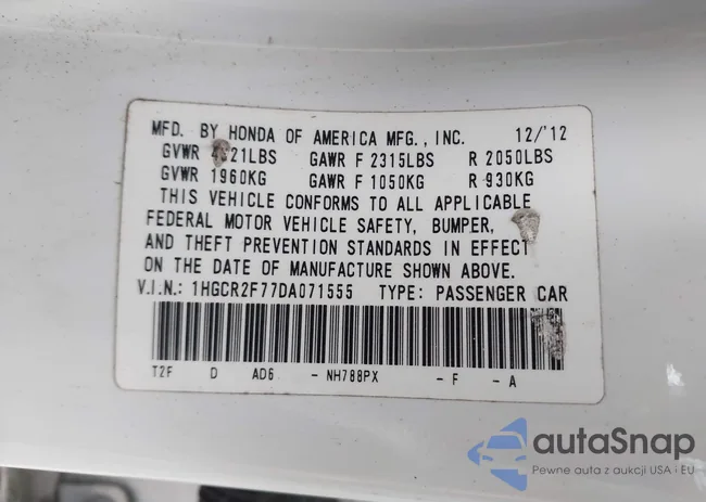 1HGCR2F77DA071555: 44223295