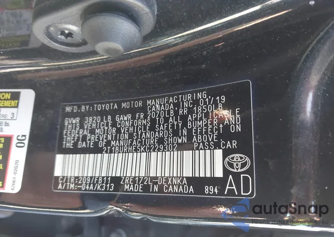 2T1BURHE5KC229302: 44224386