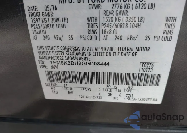 1FM5K8DH2GGD08444: 44224407