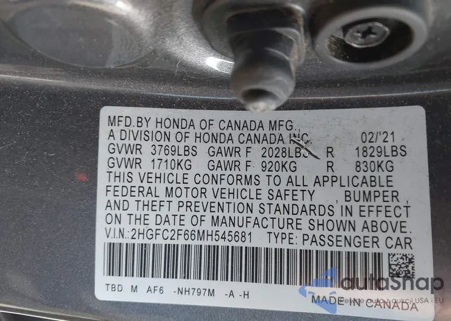 2HGFC2F66MH545681: 44224595