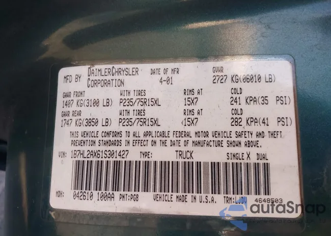 1B7HL2AX61S301427: 44224880