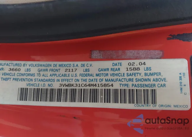 3VWBK31C64M415854: 44224900