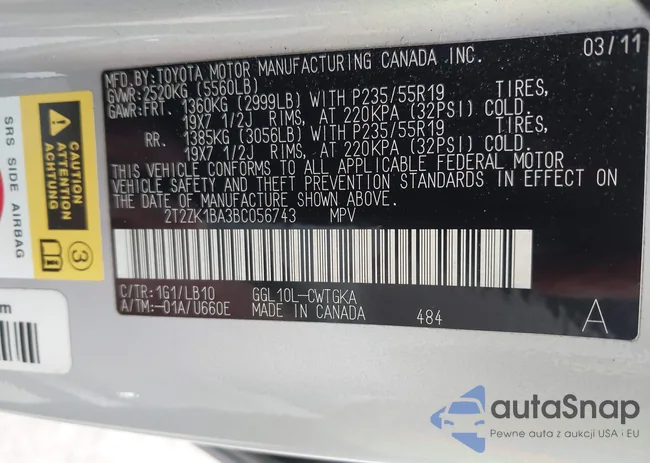 2T2ZK1BA3BC056743: 44224304