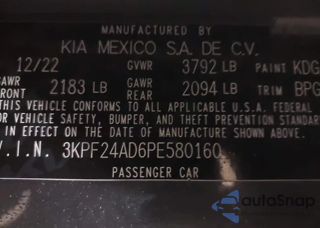 3KPF24AD6PE580160: 44225523