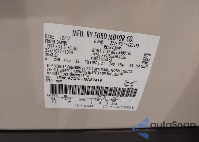 1FM5K7D82JGA52419: 44225524