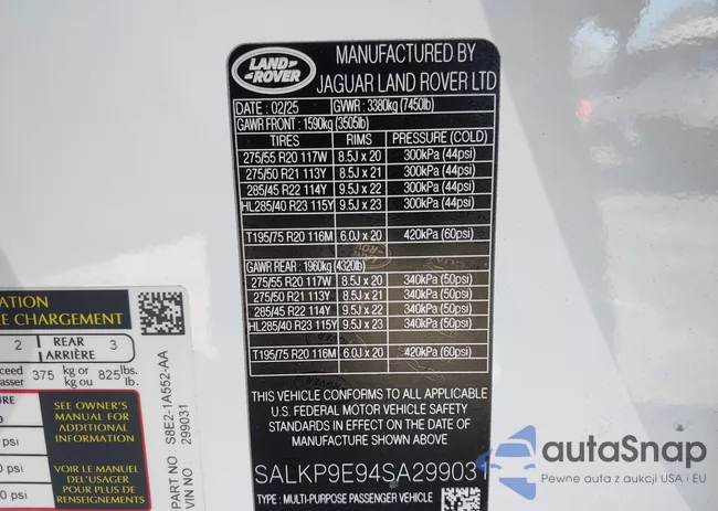 SALKP9E94SA299031: 44225607