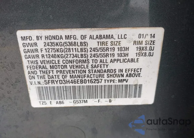 5FRYD3H46EB016257: 44225611