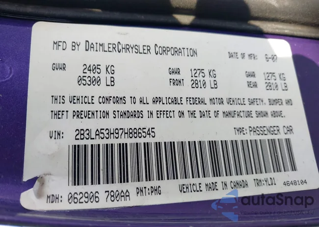 2B3LA53H97H886545: 44225924