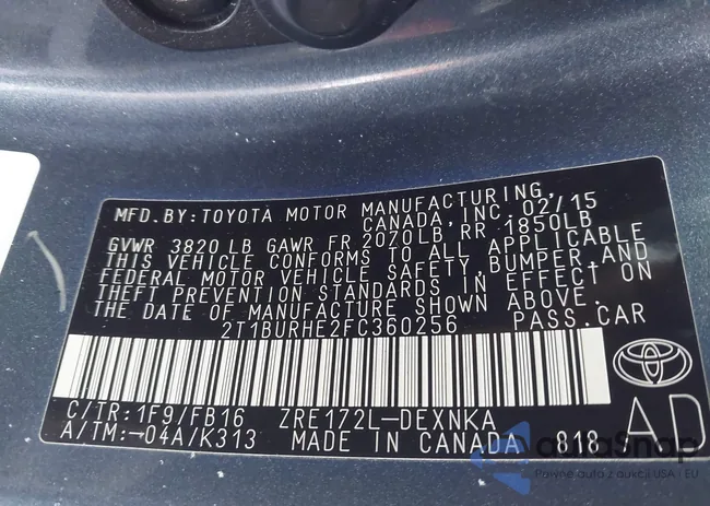 2T1BURHE2FC360256: 44225077