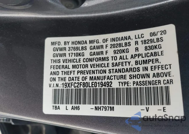 19XFC2F80LE019492: 44225223