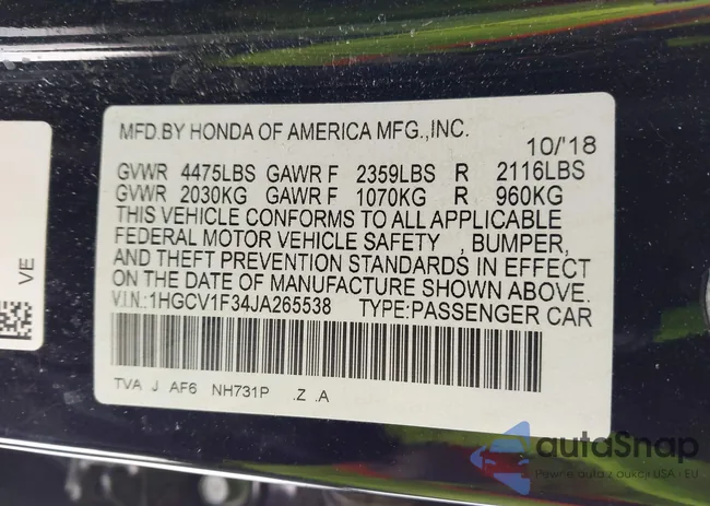 1HGCV1F34JA265538: 44226413