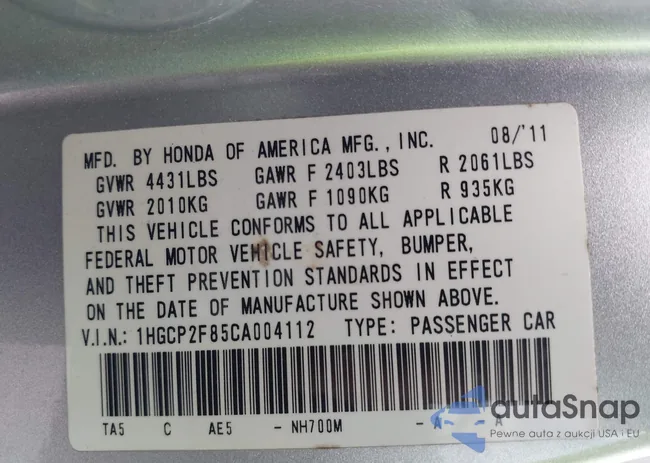 1HGCP2F85CA004112: 44226427