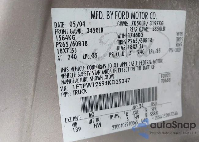 1FTPW12594KD25347: 44226467