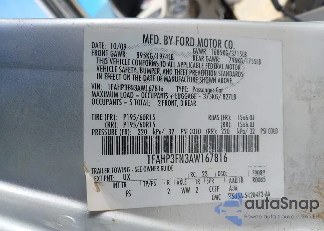 1FAHP3FN3AW167816: 44226535