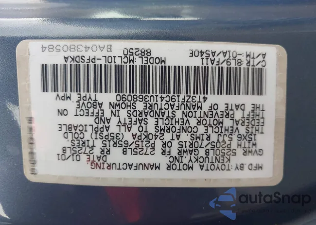 4T3ZF19C41U368090: 44226741