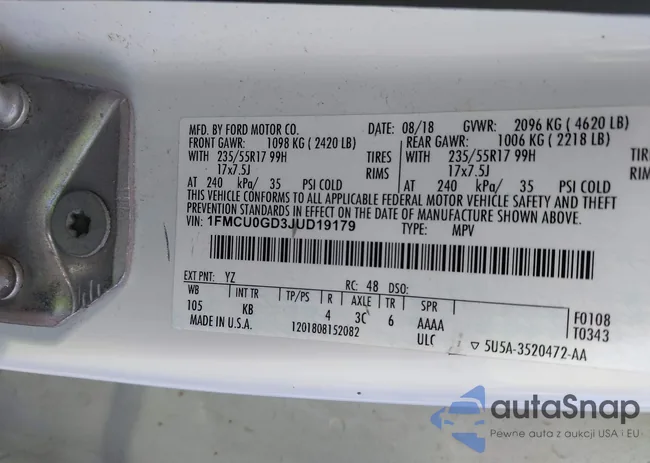 1FMCU0GD3JUD19179: 44226917