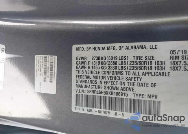 5FNRL6H5XKB106915: 44226054