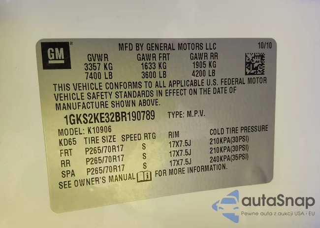 1GKS2KE32BR190789: 44227481