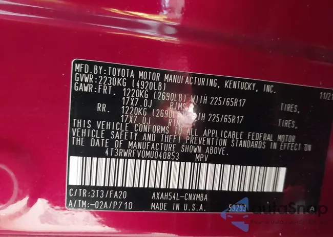 4T3RWRFV0MU040853: 44227646