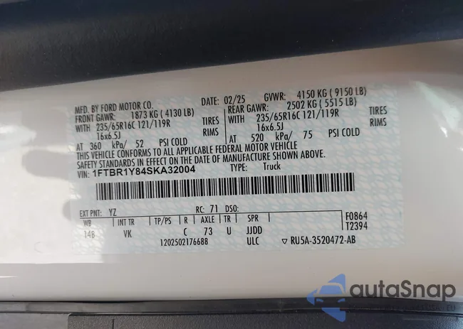 1FTBR1Y84SKA32004: 44227658