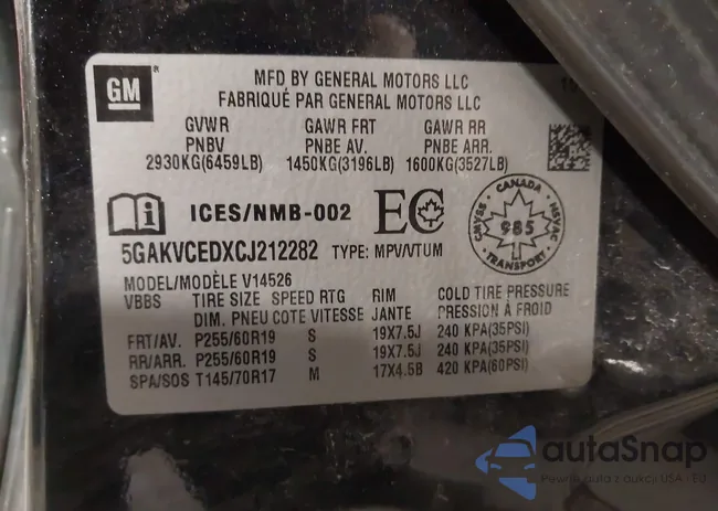 5GAKVCEDXCJ212282: 44227667