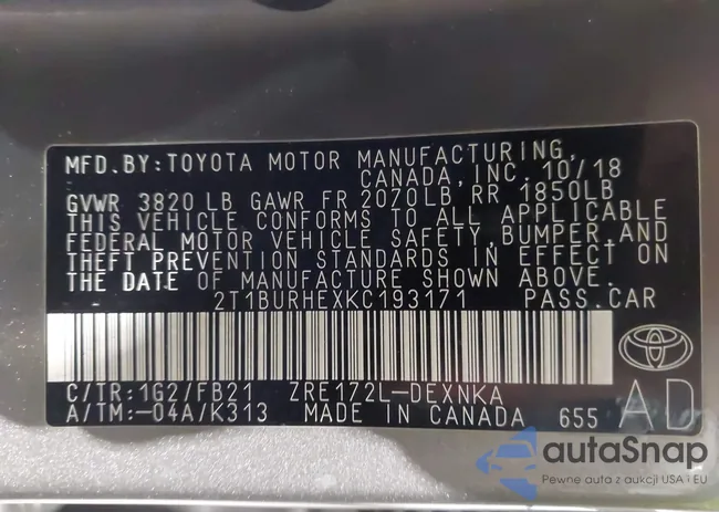 2T1BURHEXKC193171: 44227676